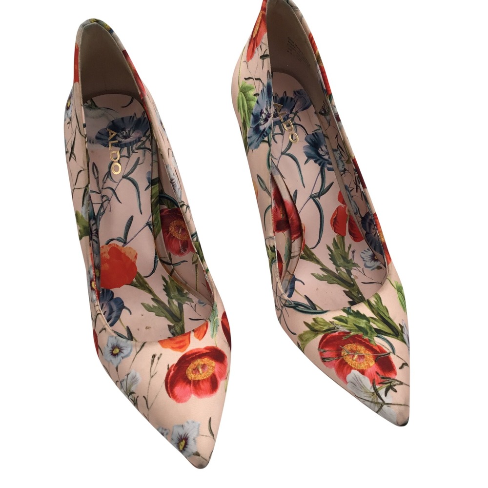 Aldo Womens Floral Pointed Toe Stiletto Pumps Pink Multi‎ Color Size 8.5 39